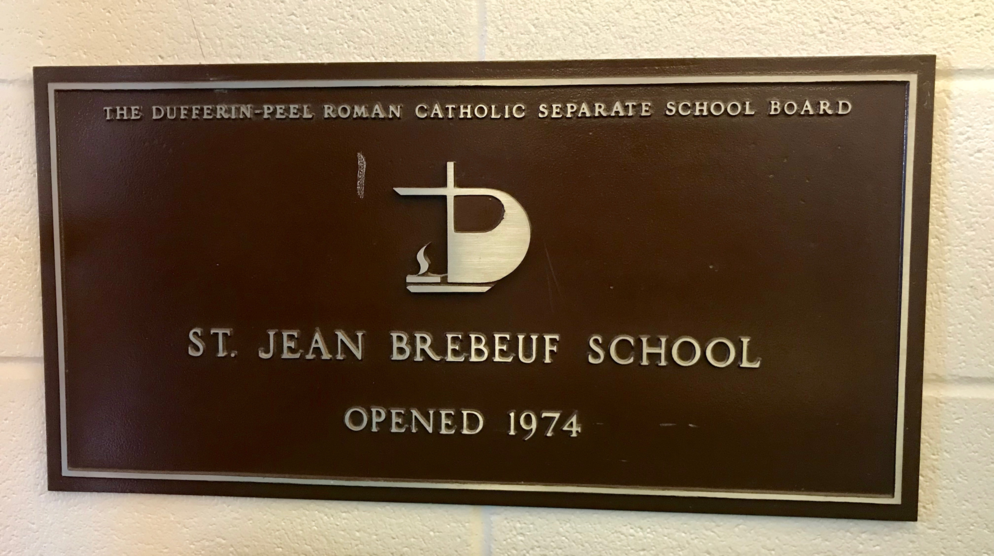 St. Jean Brebeuf School plaque